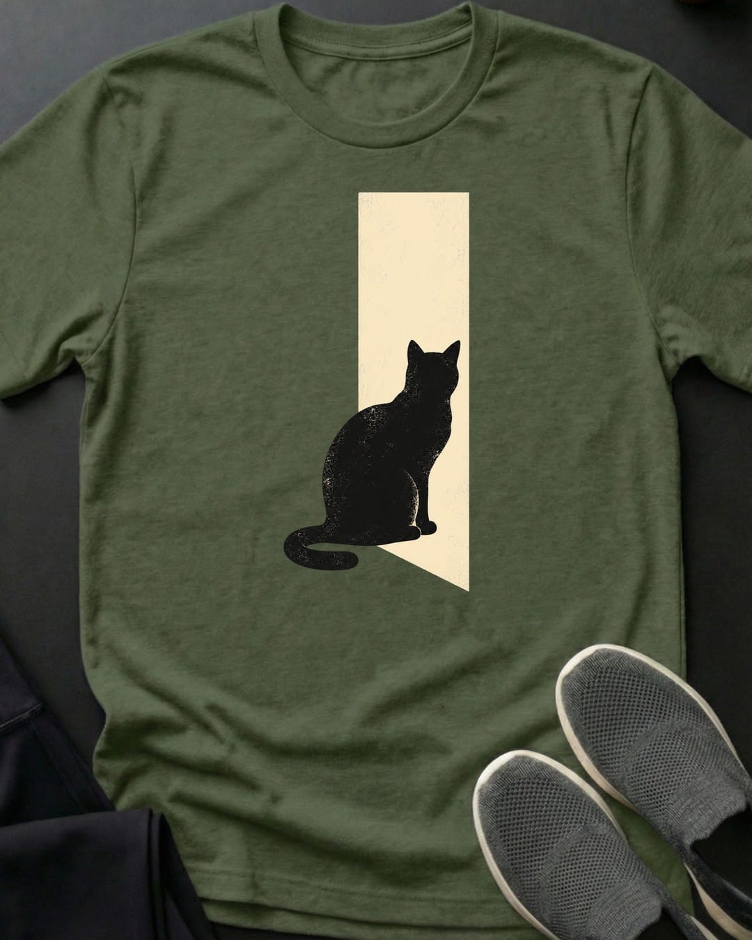 Doorway Cat Tee in Military Green