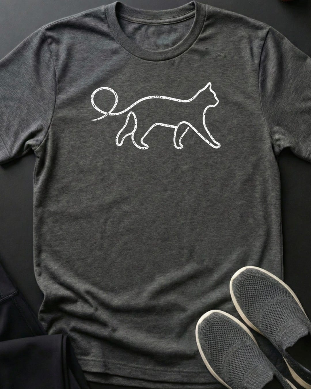 One Line Cat Tee in Dark Heather