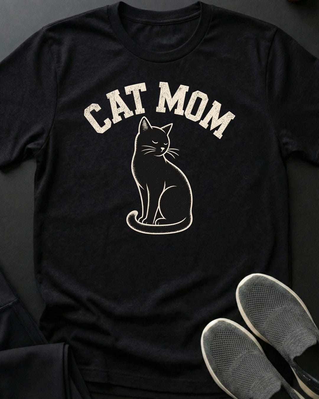 Black Cat Mom Tee in Black