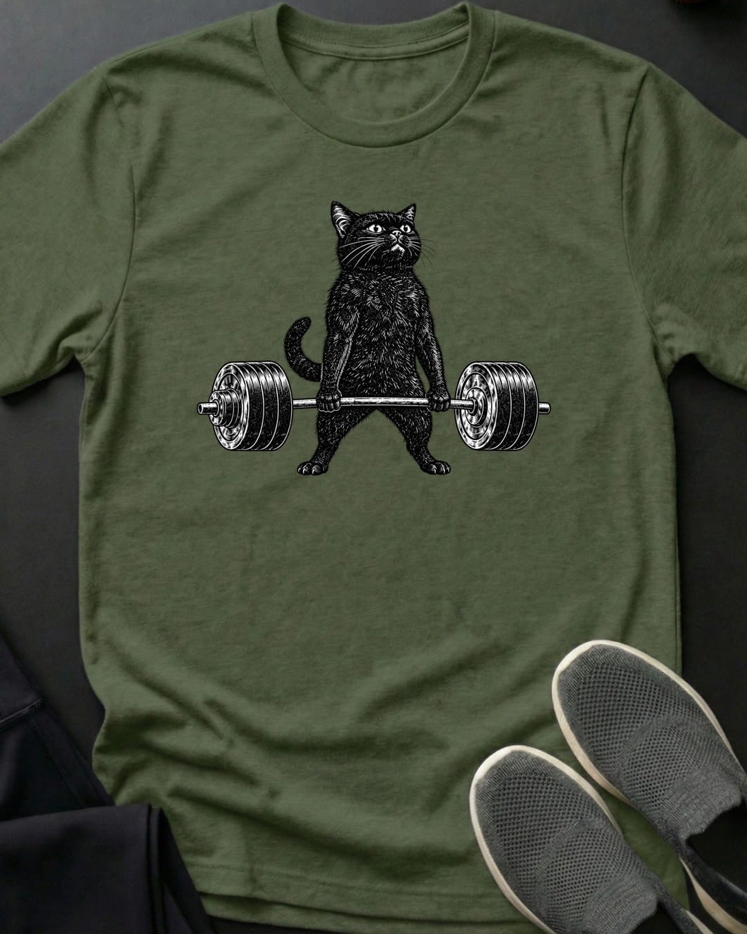 Deadlift Cat Tee in Military Green