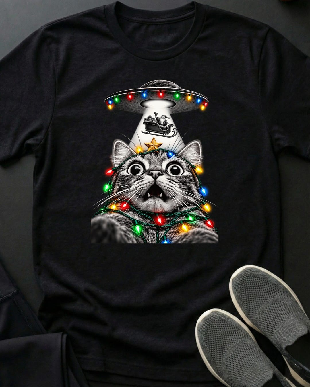 Santa Got Beamed Tee in Black