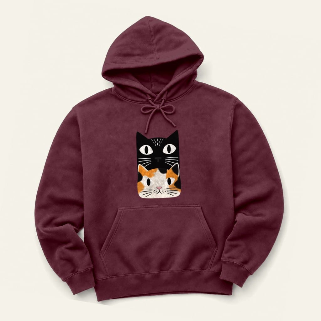 Calico Cat Stack Hoodie in Maroon