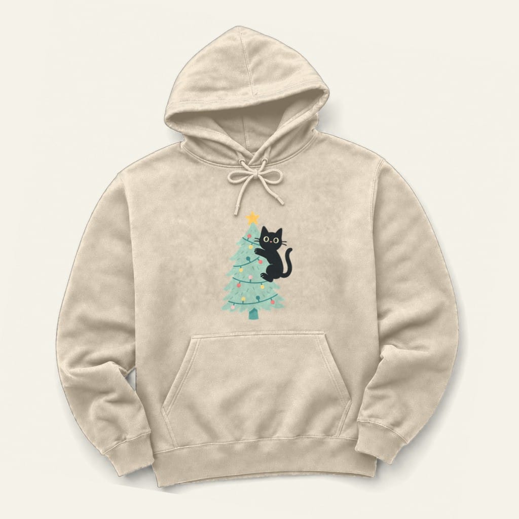 Christmas Kitty Hoodie in Sand