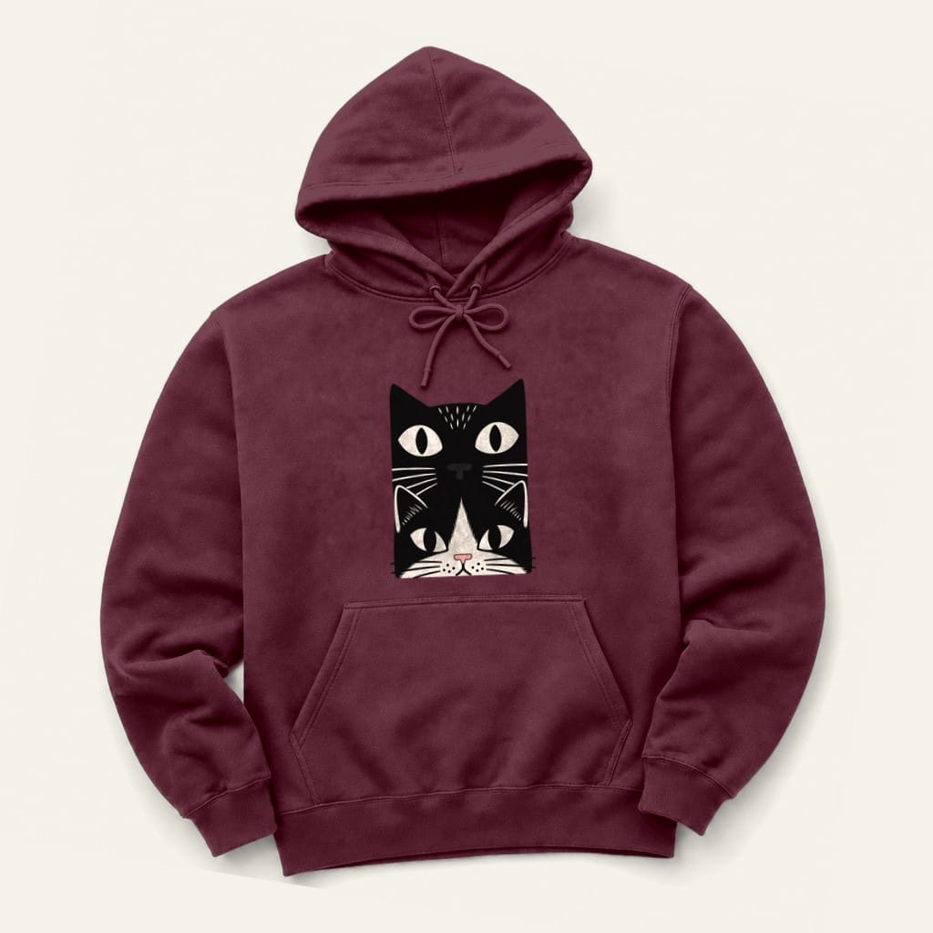 Tuxedo Cat Stack Hoodie in Maroon