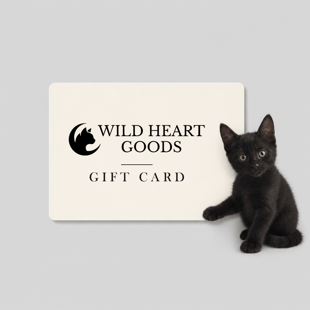 Wild Heart Goods gift card with a black kitten