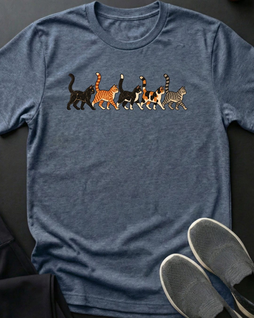 Cat Parade Tee in Heather Indigo