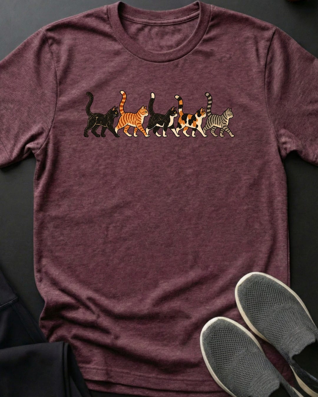 Cat Parade Tee in Heather Maroon