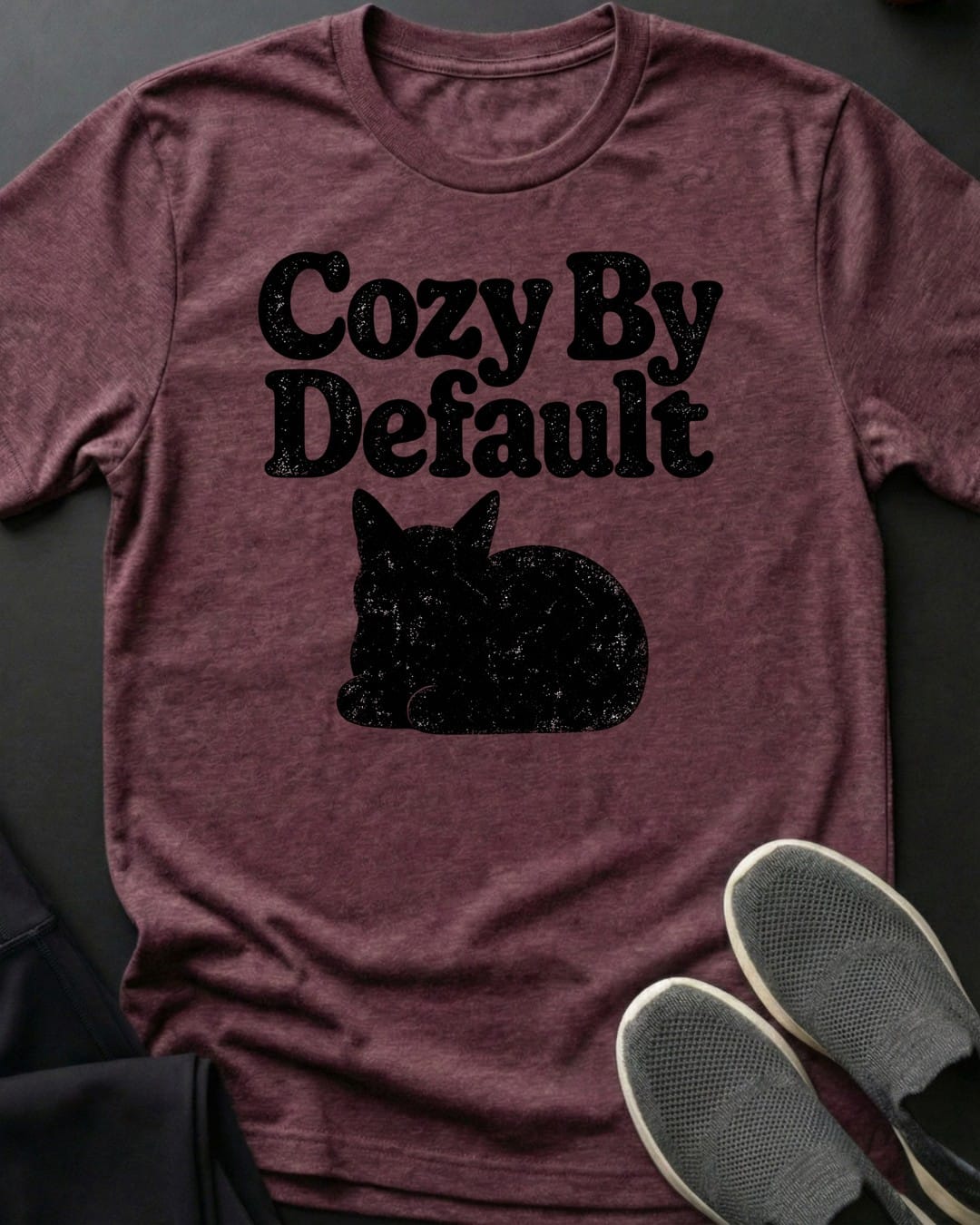 Cozy By Default Tee in Heather Maroon