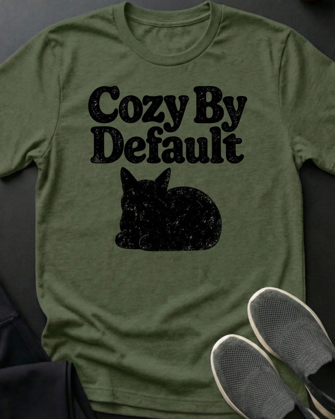 Cozy By Default Tee in Military Green