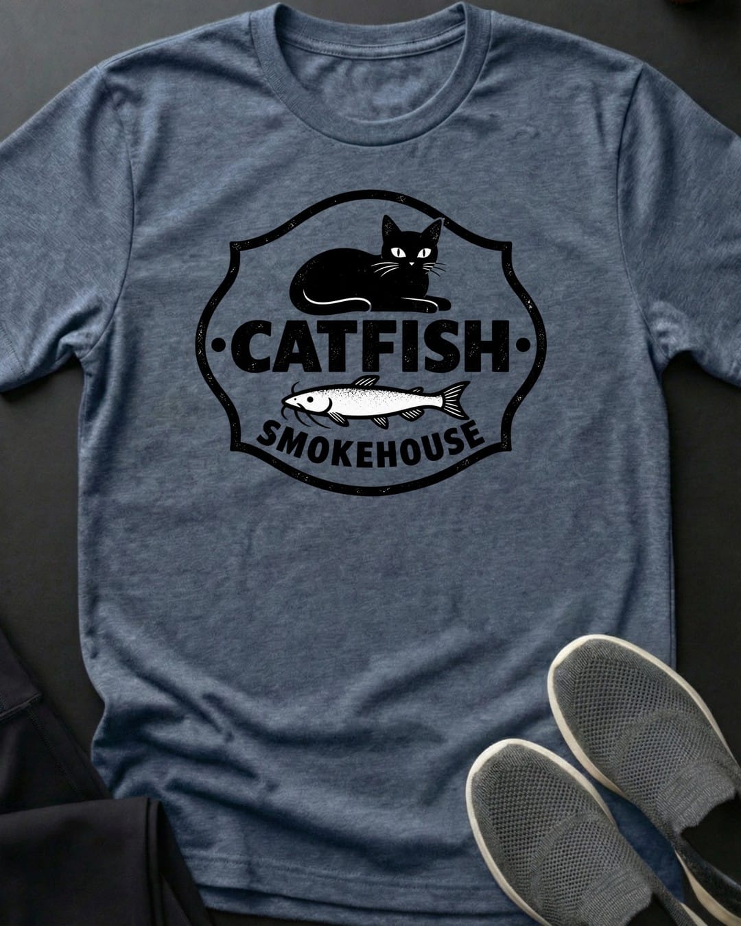 Catfish Smokehouse Tee in Heather Indigo