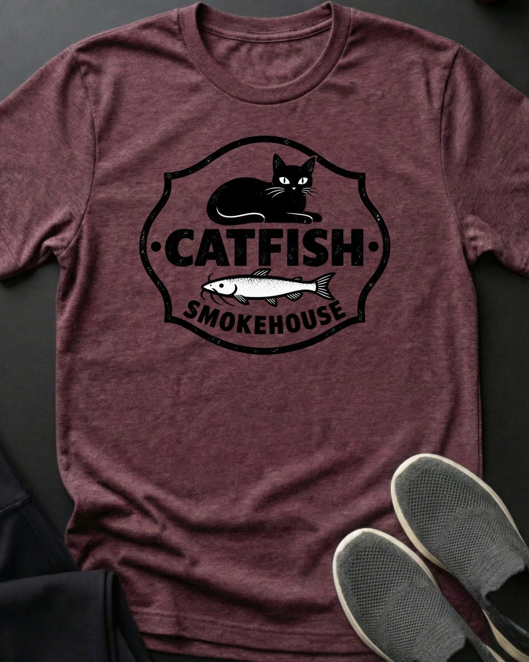 Catfish Smokehouse Tee in Heather Maroon