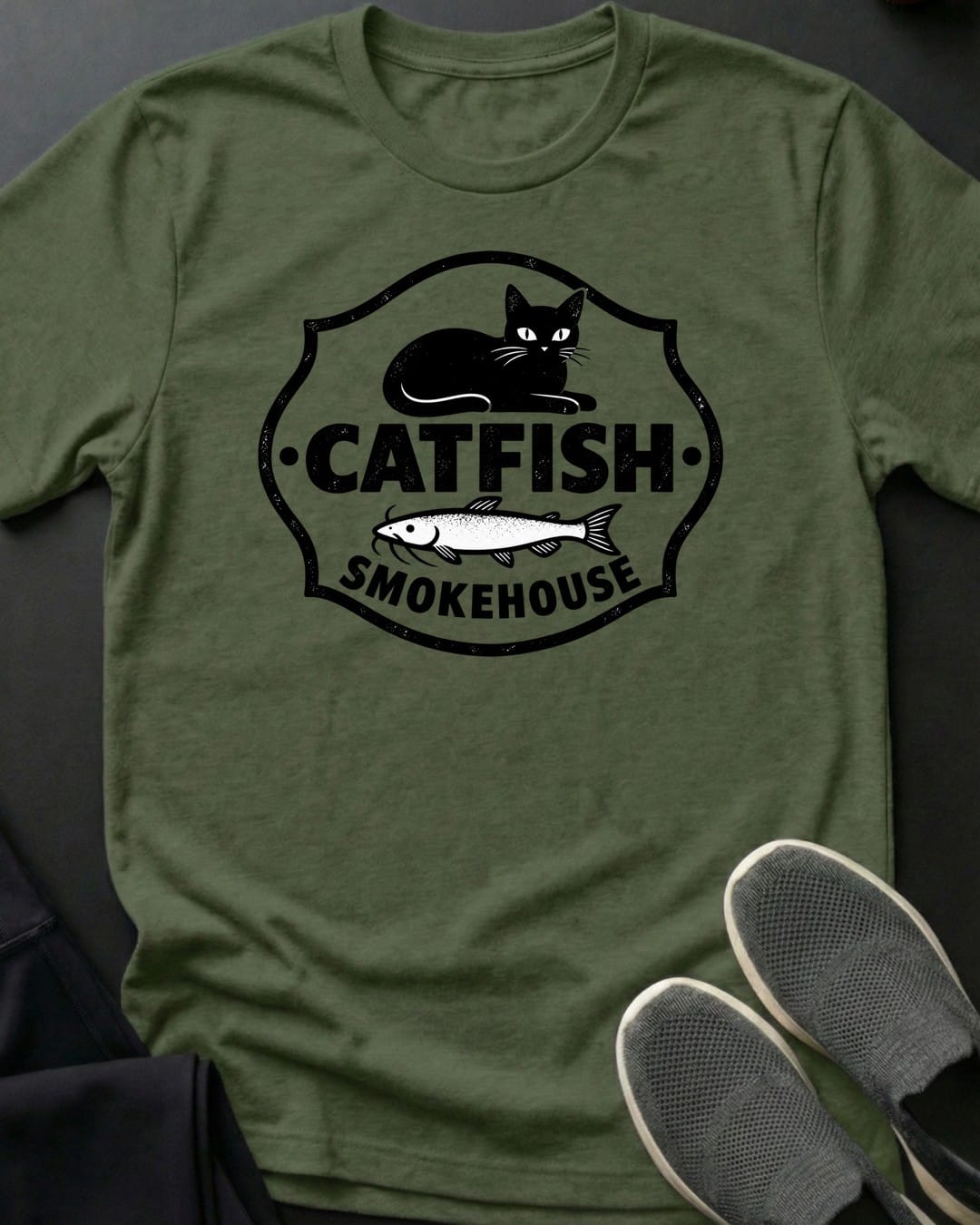 Catfish Smokehouse Tee in Military Green