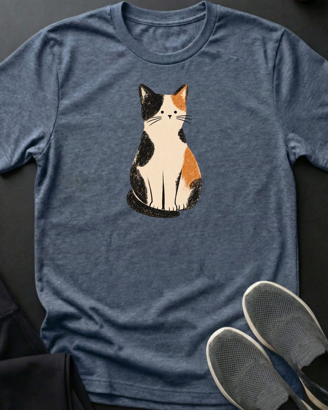 Calico Cat Tee in Heather Indigo