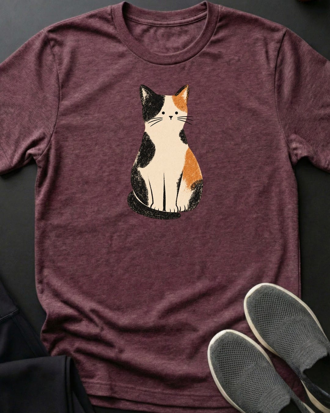 Calico Cat Tee in Heather Maroon