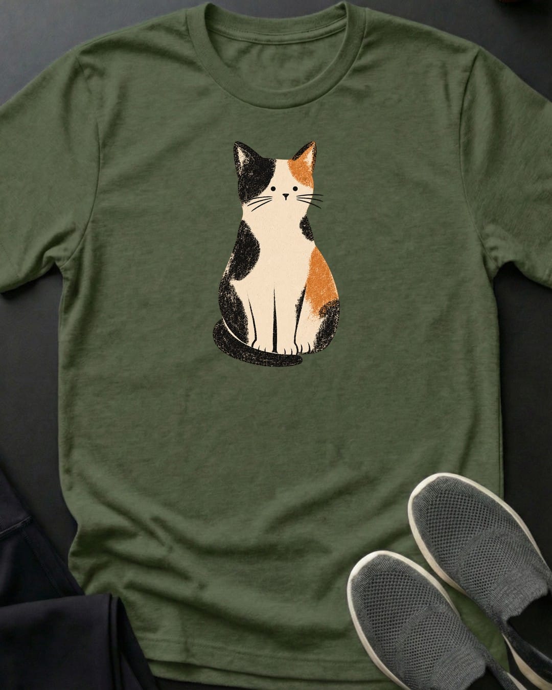 Calico Cat Tee in Military Green