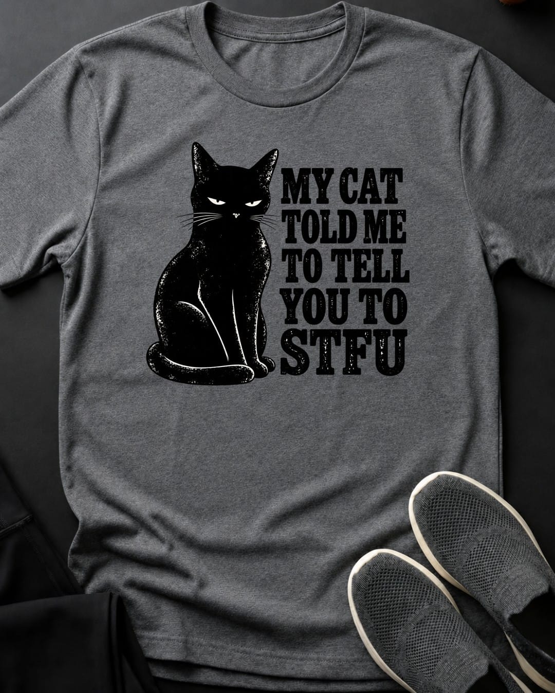 Cat Says STFU Tee in Graphite Heather