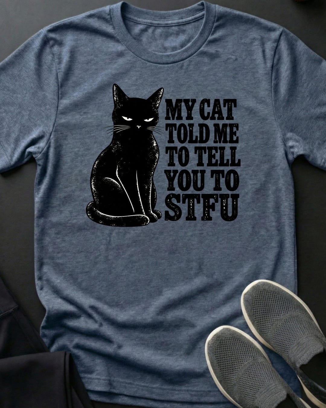Cat Says STFU Tee in Heather Indigo
