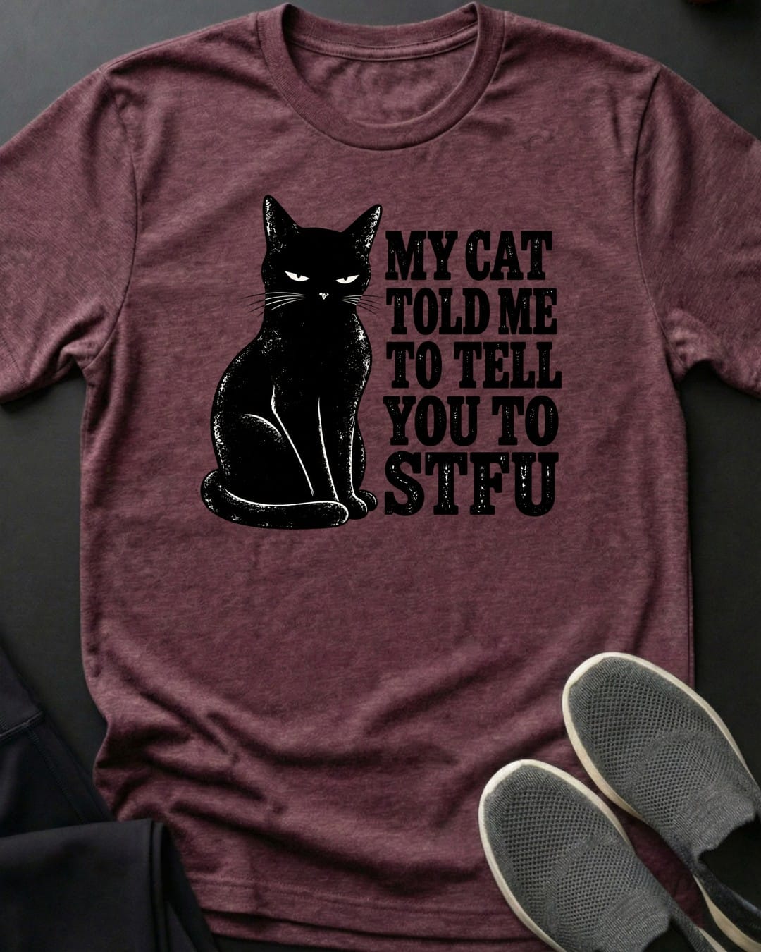 Cat Says STFU Tee in Heather Maroon