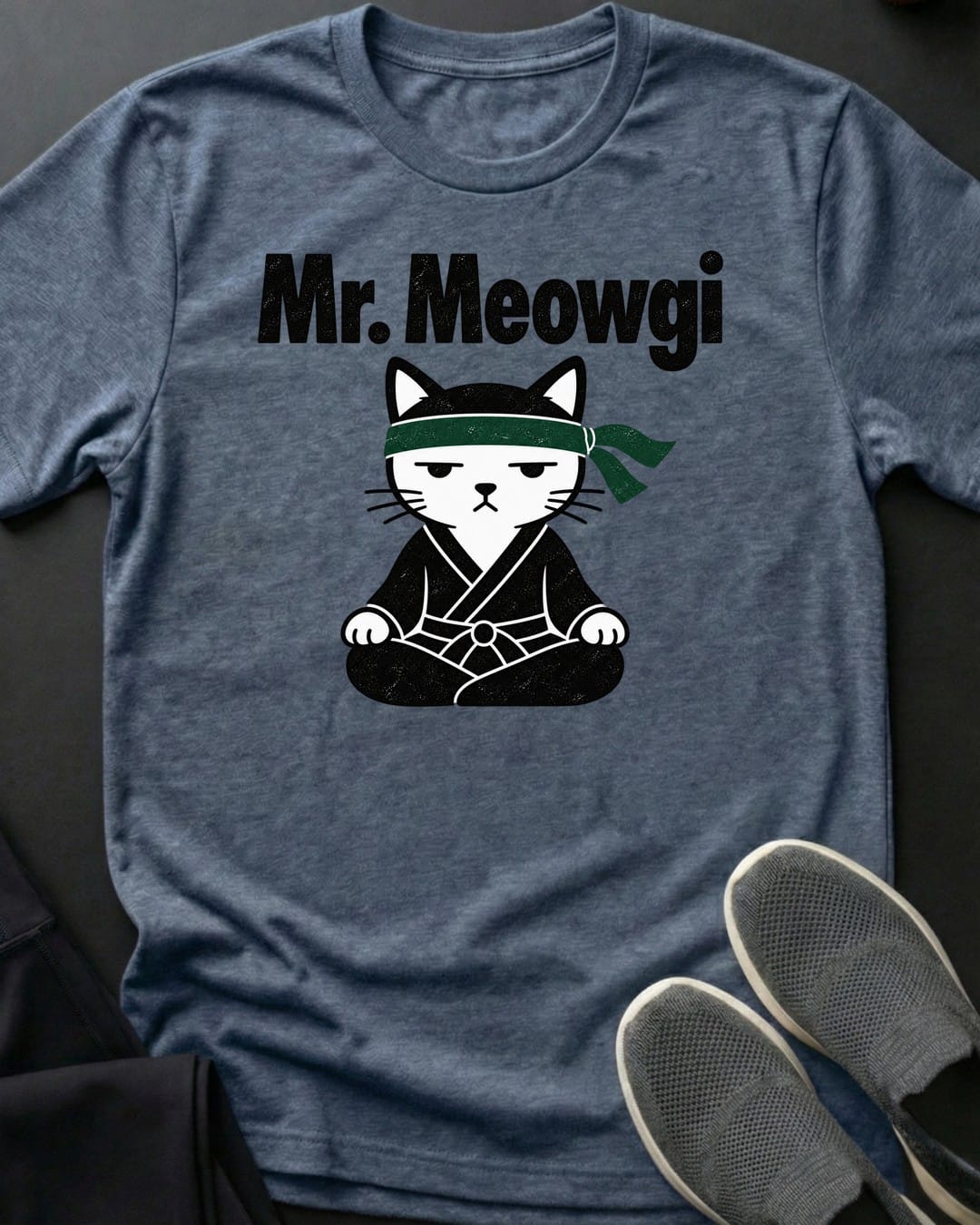 Mr. Meowgi Tee in Heather Indigo