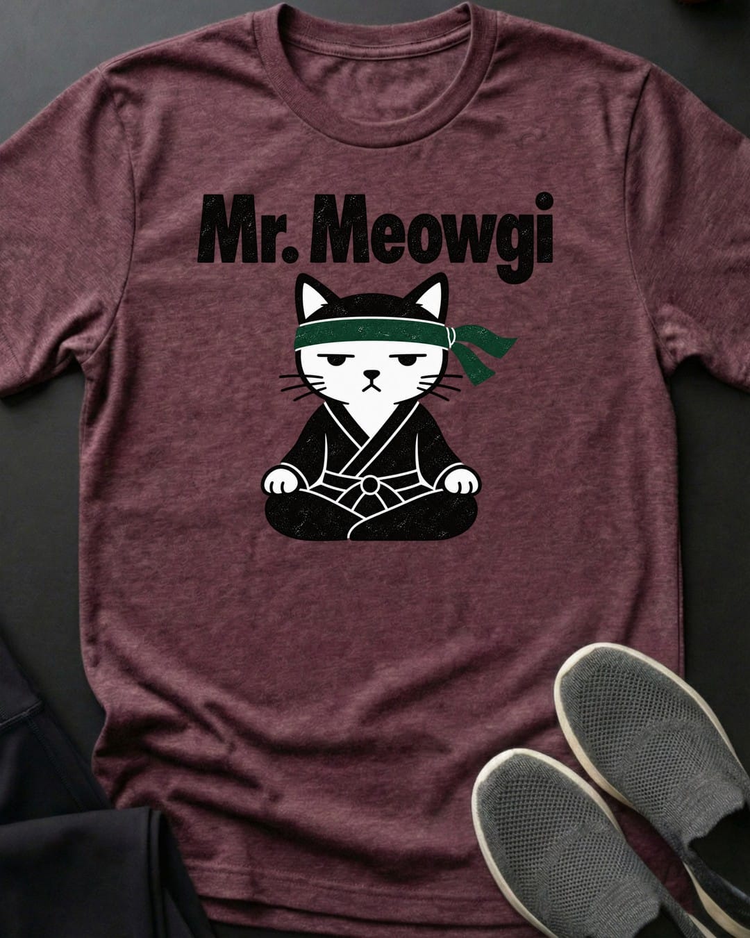 Mr. Meowgi Tee in Heather Maroon