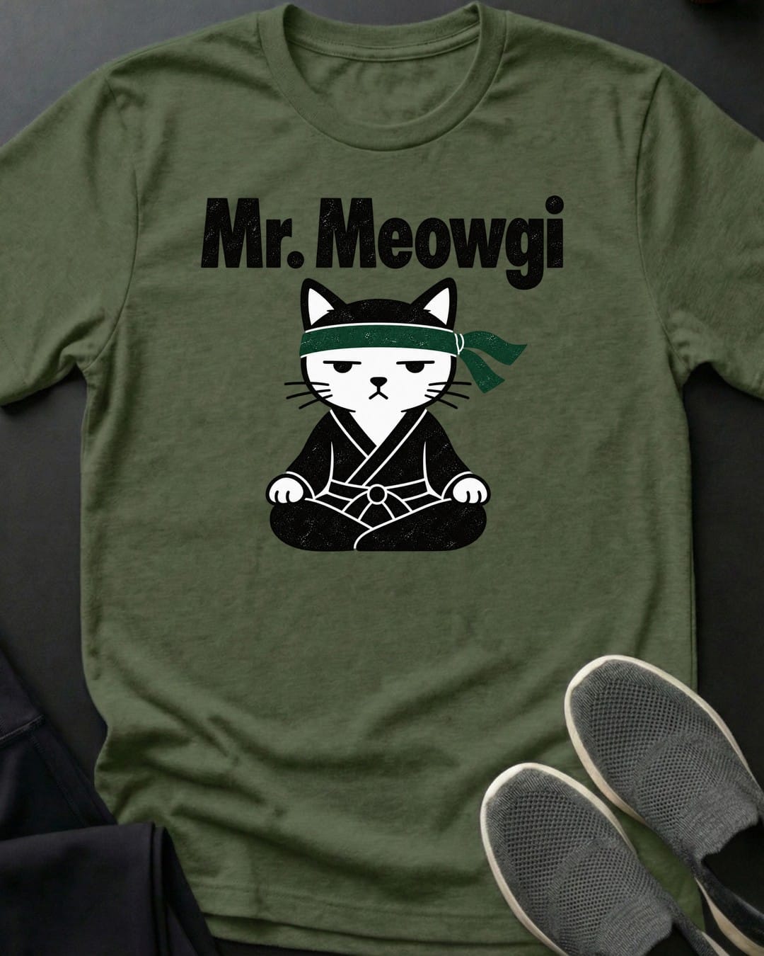 Mr. Meowgi Tee in Military Green