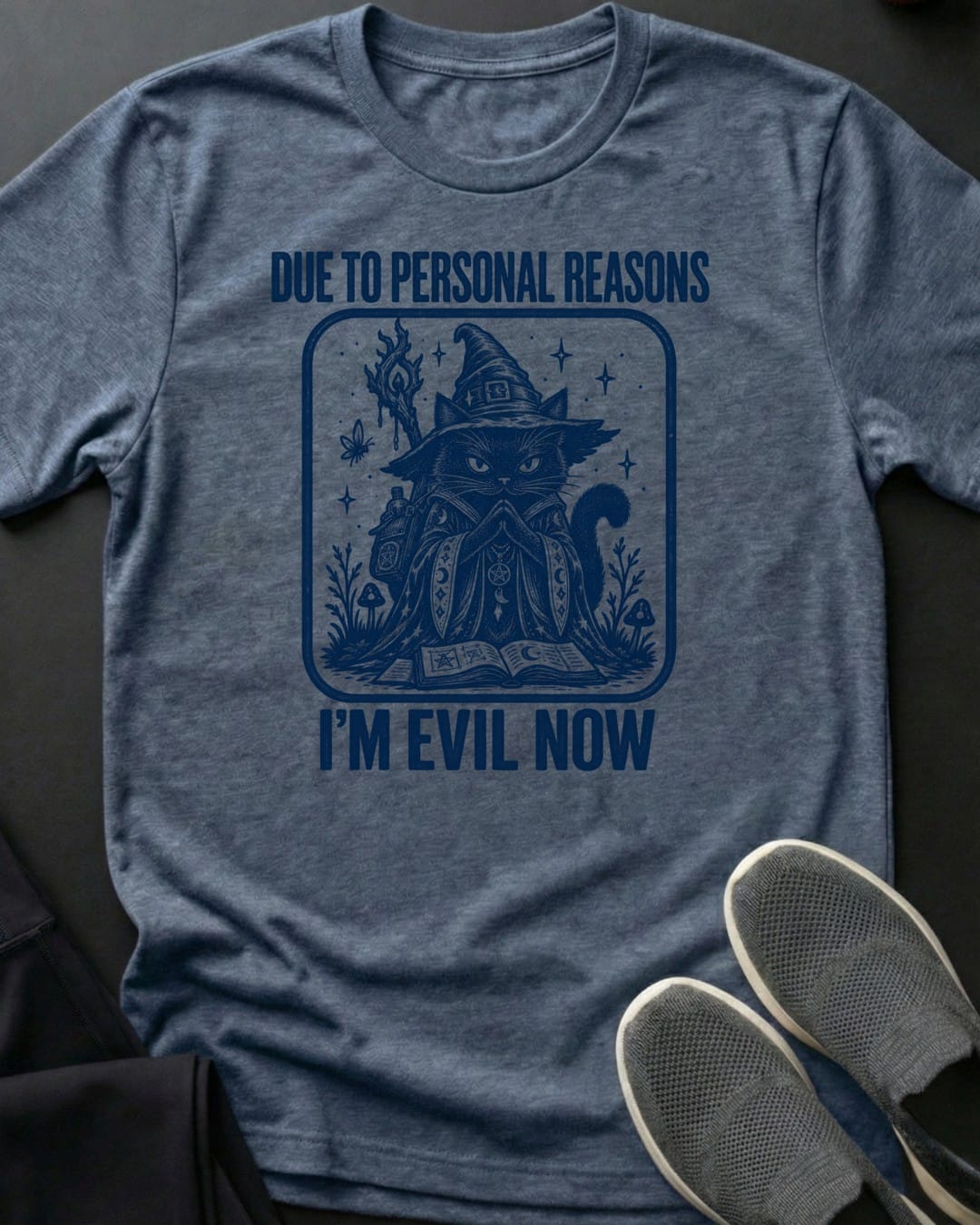 I'm Evil Now Tee in Heather Indigo