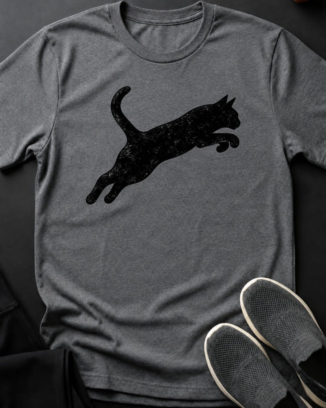 Leaping Cat Tee in Graphite Heather