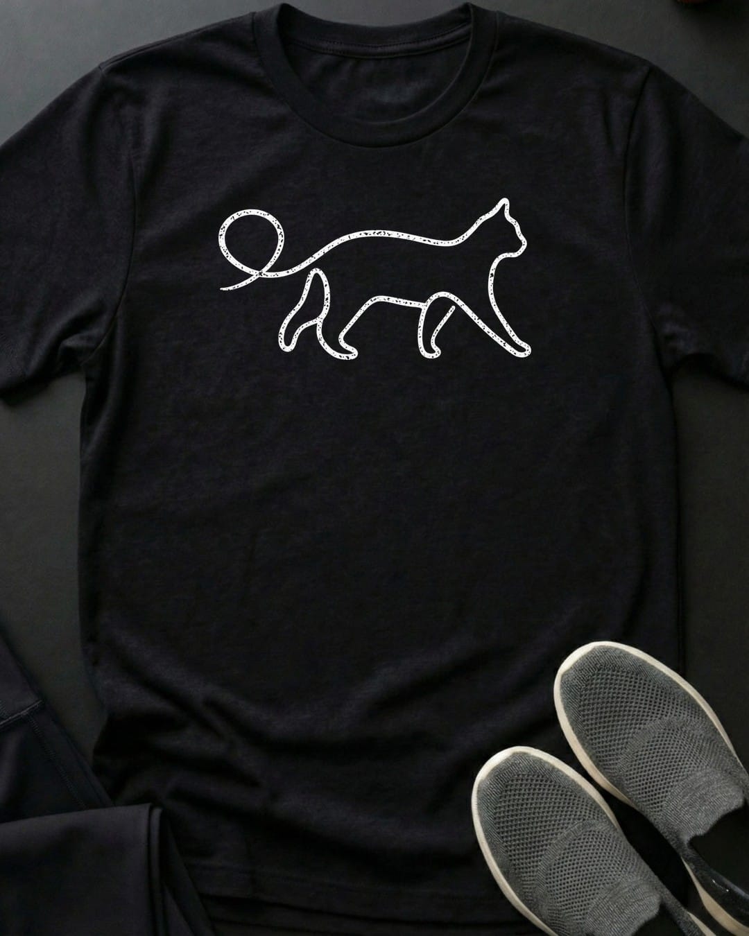 One Line Cat Tee in Black