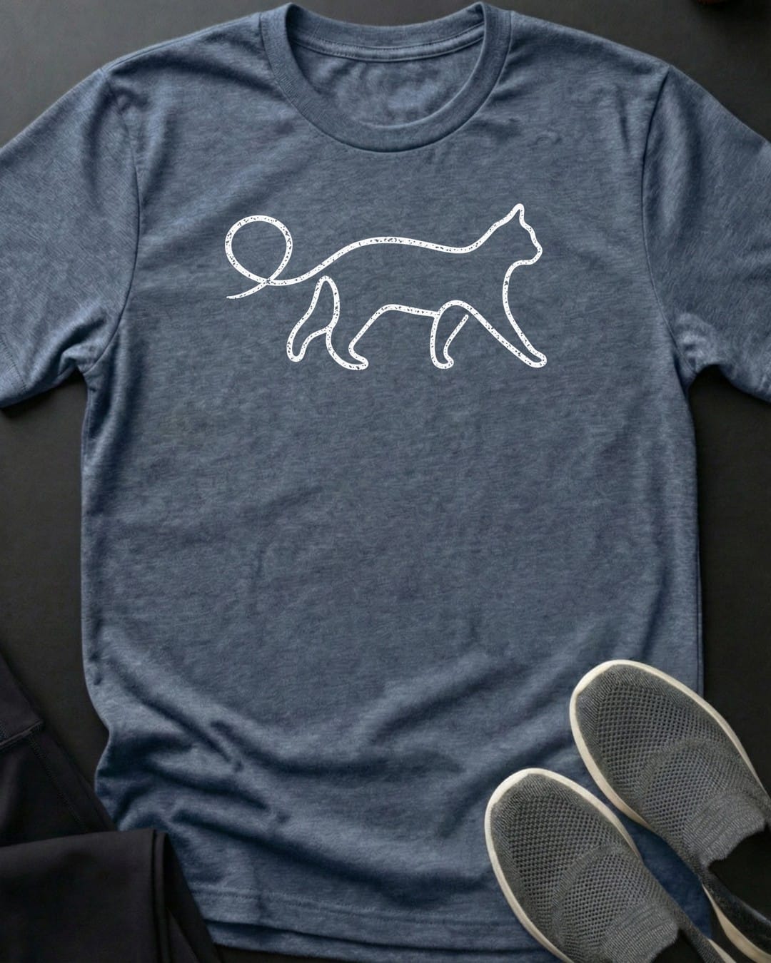 One Line Cat Tee in Heather Indigo