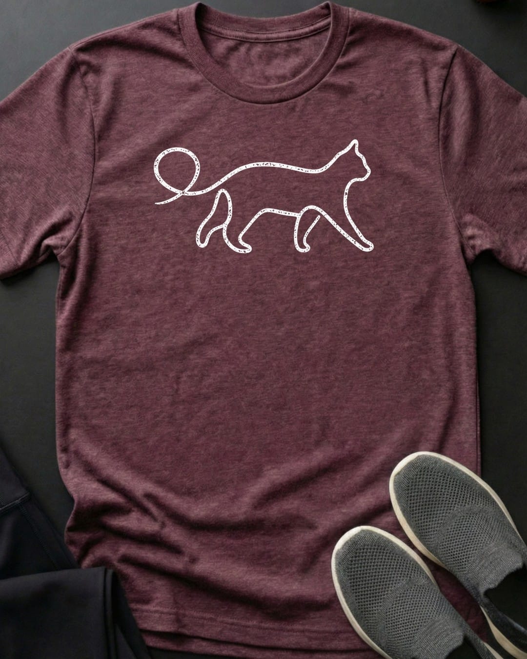 One Line Cat Tee in Heather Maroon