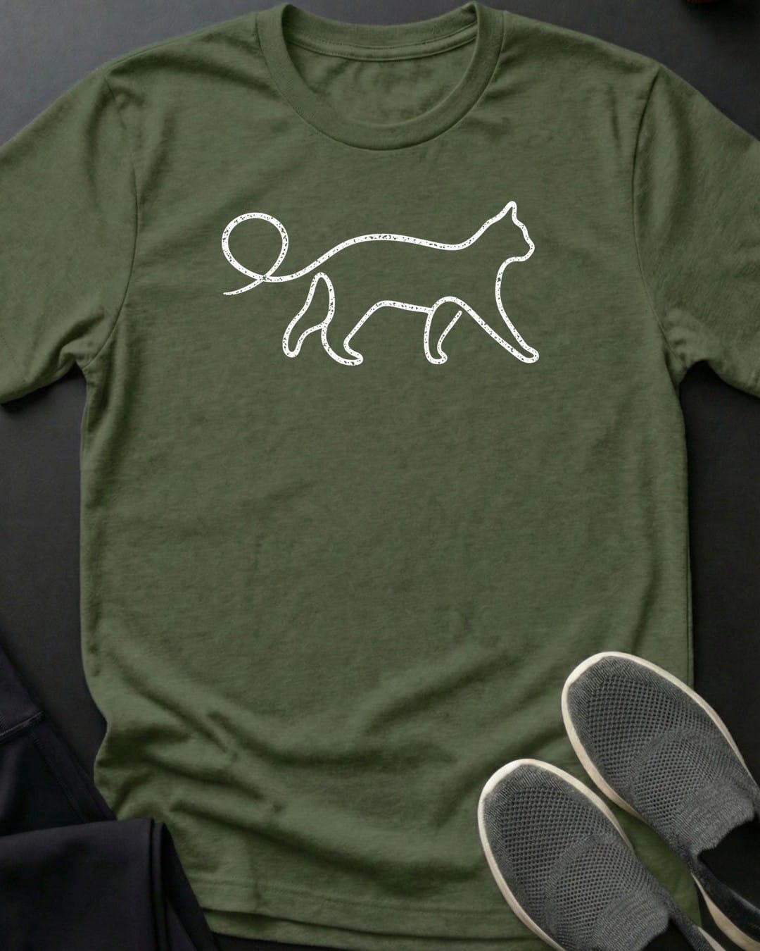 One Line Cat Tee in Military Green