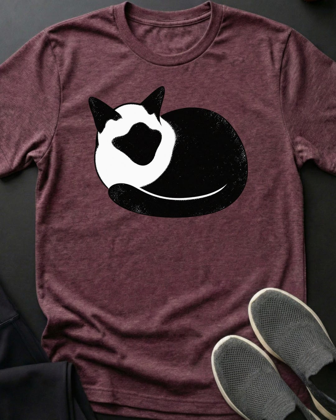 Curled Tuxedo Tee in Heather Maroon