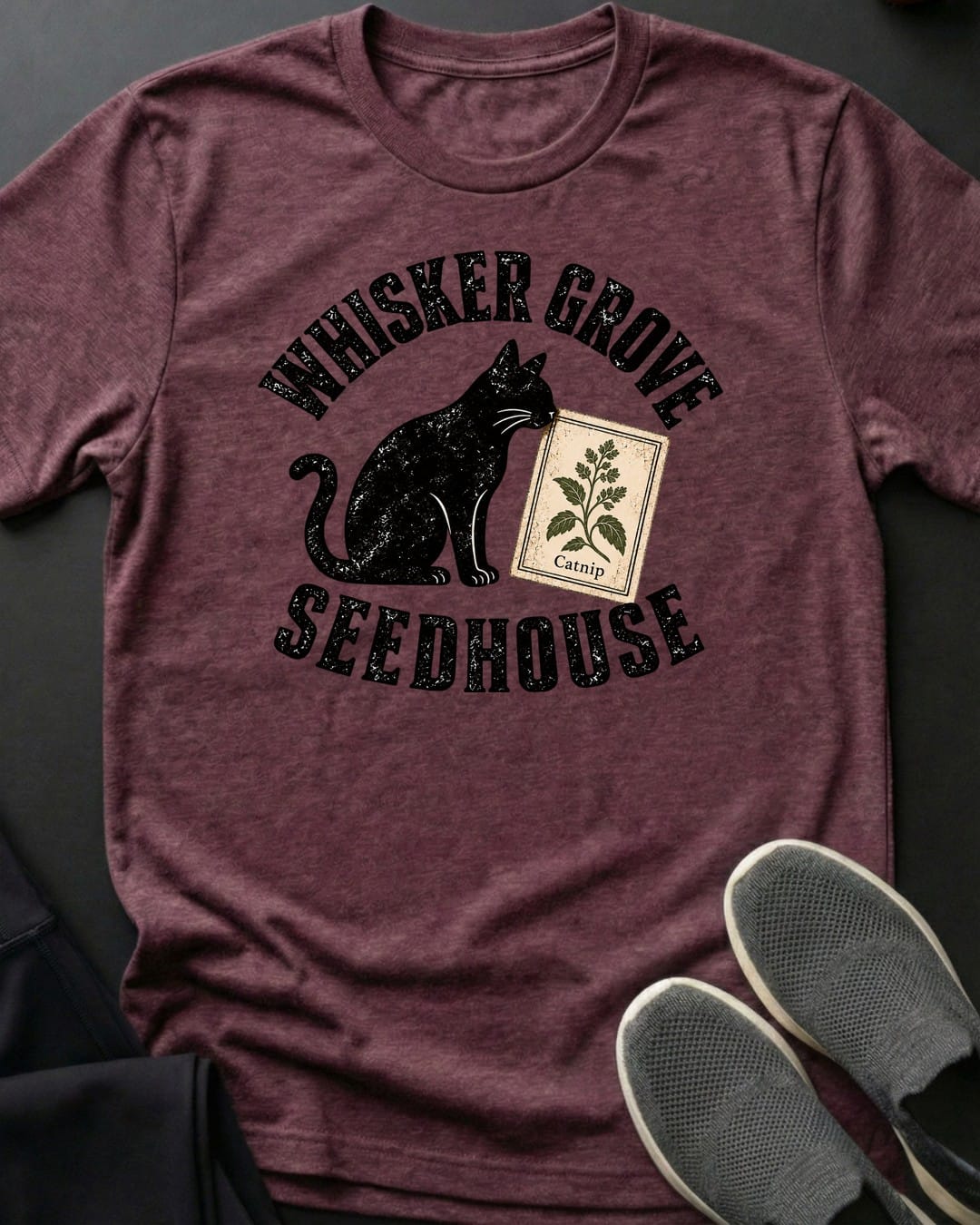 Whisker Grove Tee in Heather Maroon