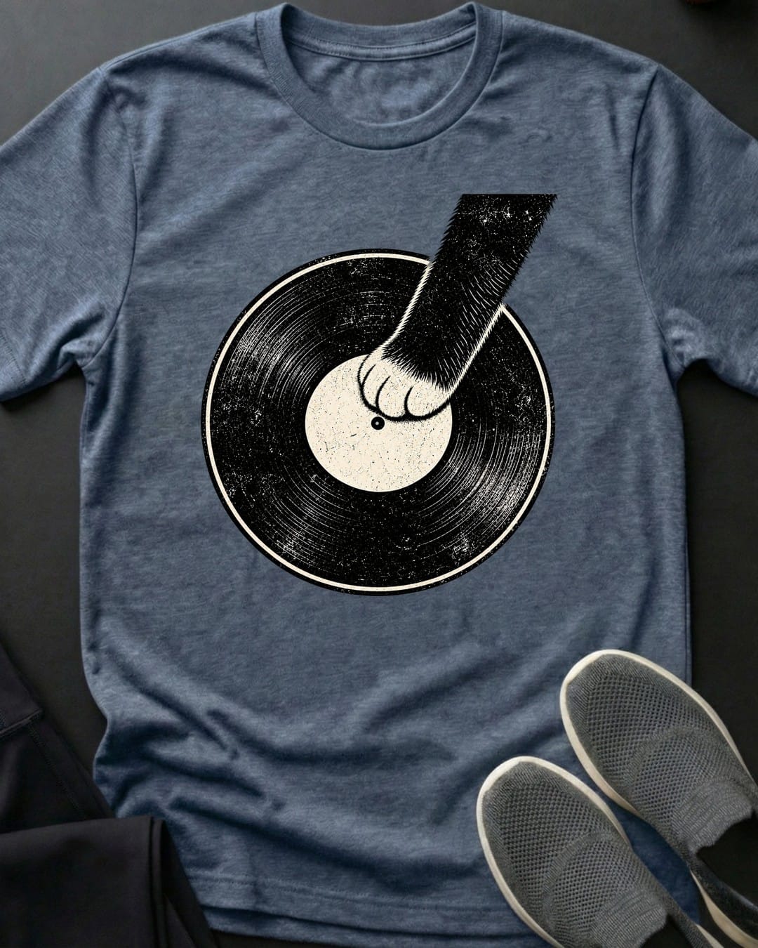Record Paw Tee in Heather Indigo