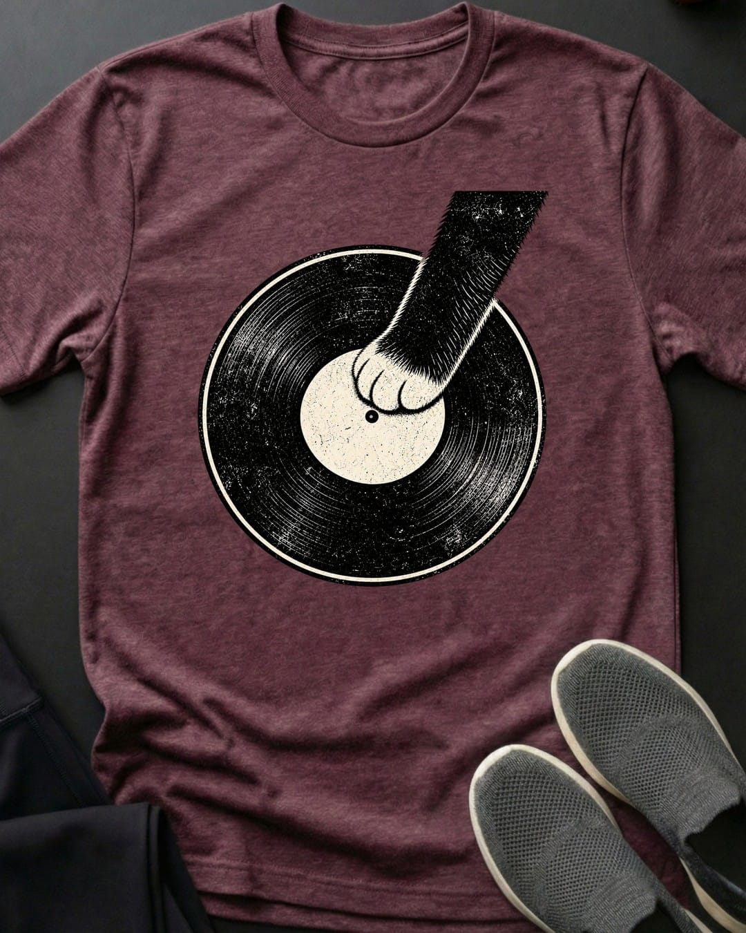 Record Paw Tee in Heather Maroon