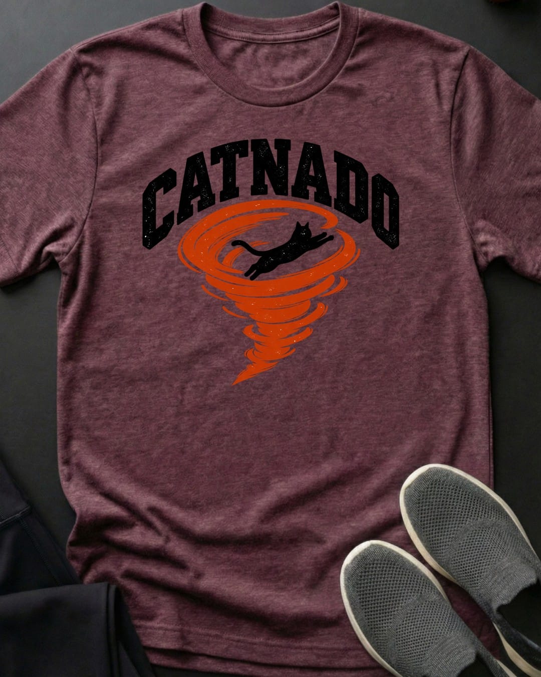 Catnado Tee in Heather Maroon