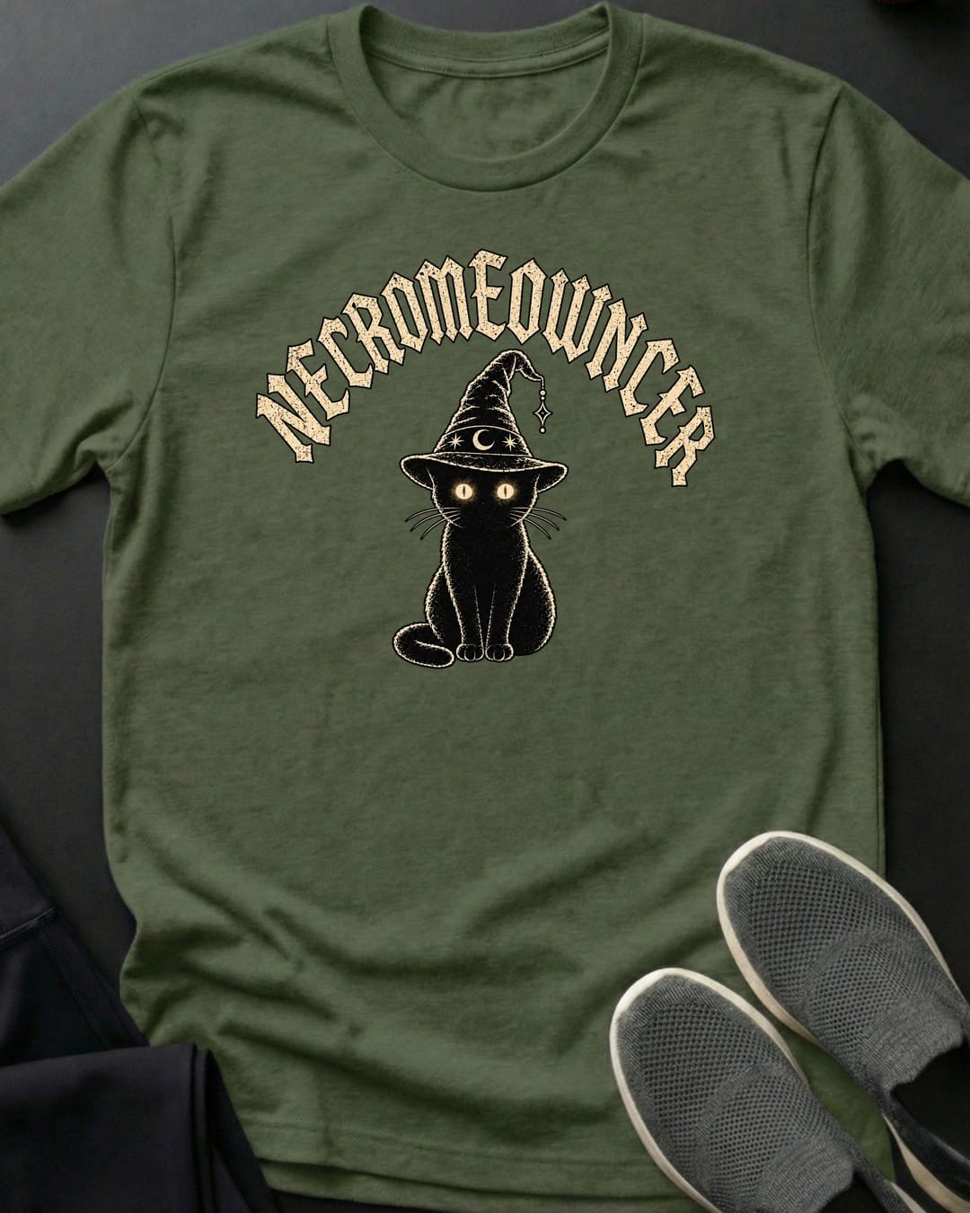 Necromeowncer Tee in Military Green