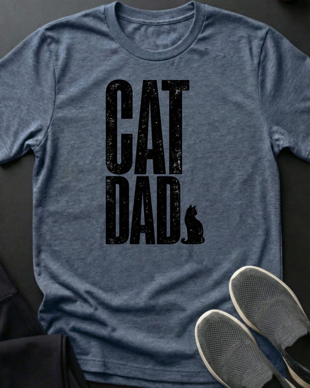 Black Cat Dad Tee in Heather Indigo