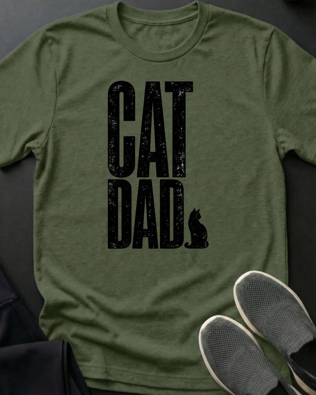 Black Cat Dad Tee in Military Green