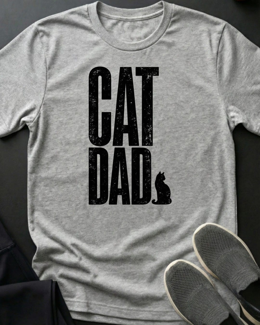 Black Cat Dad Tee in Sport Grey
