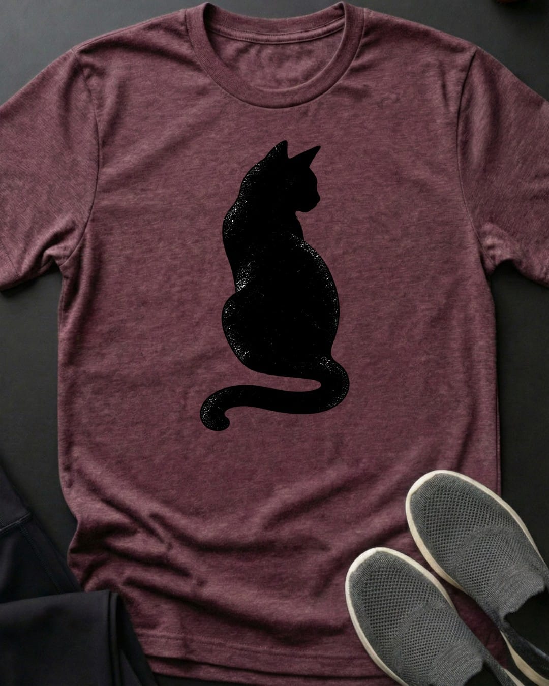Sitting Cat Tee in Heather Maroon