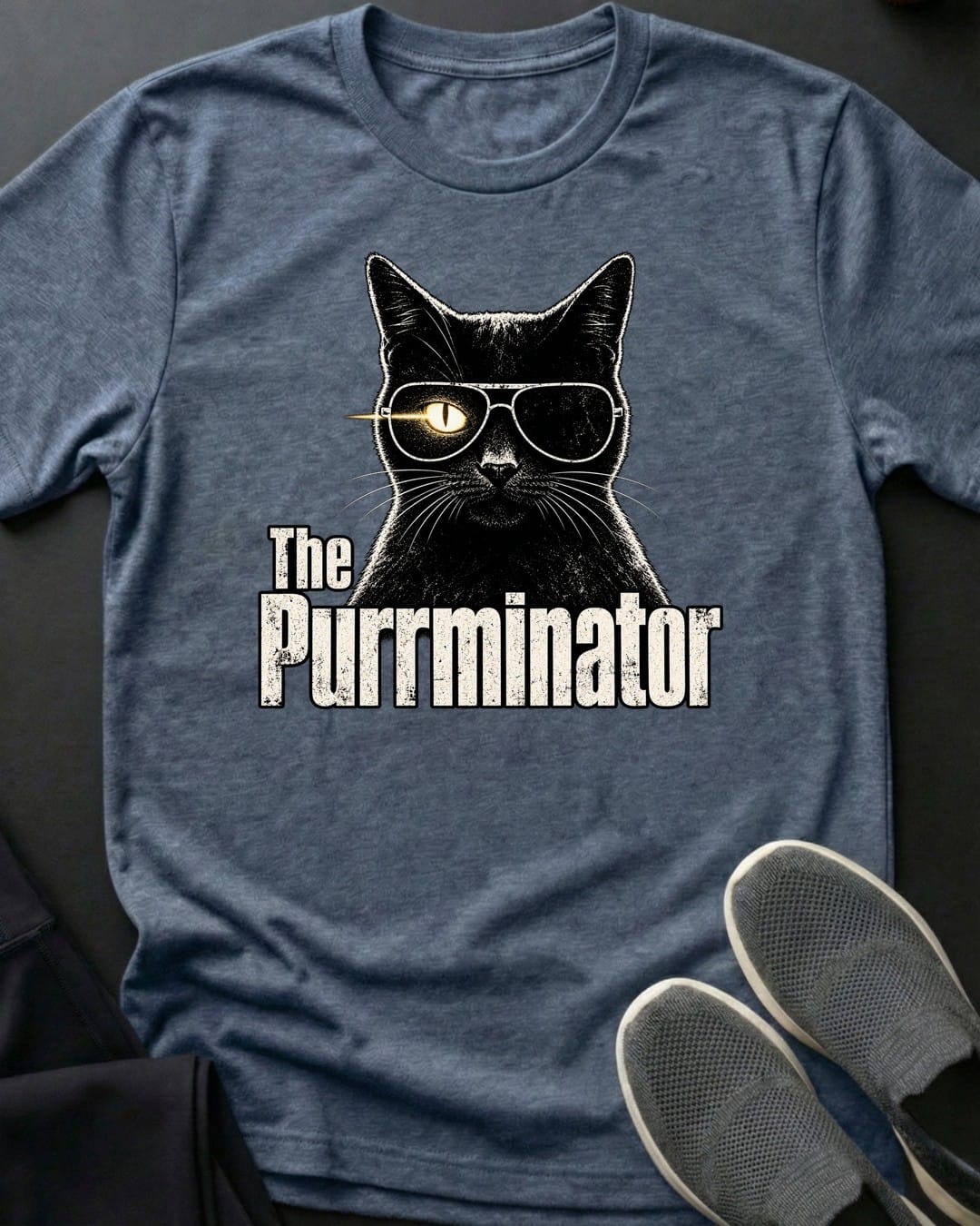 The Purrminator Tee in Heather Indigo