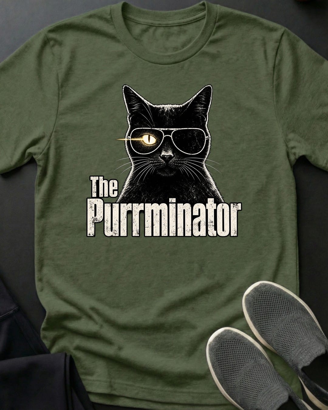 The Purrminator Tee in Military Green