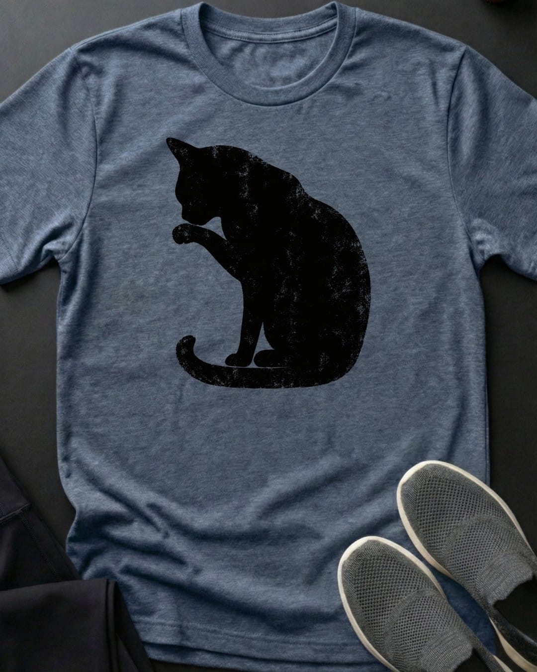 Grooming Cat Tee in Heather Indigo