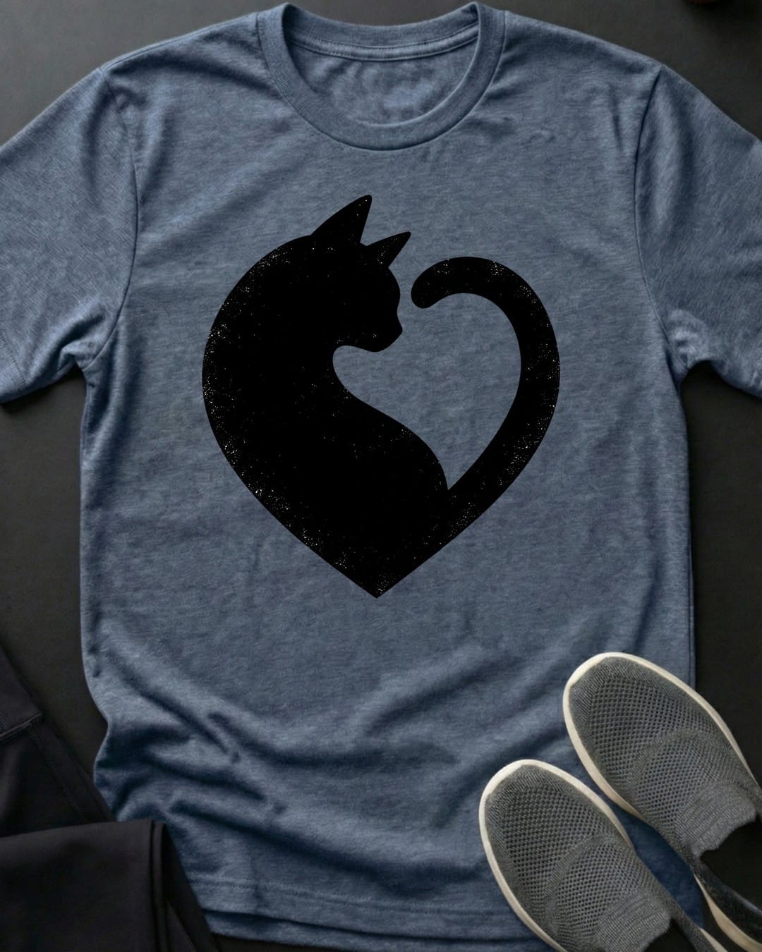 Cat Heart Tee in Heather Indigo