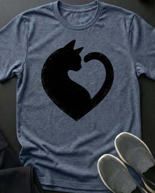 Cat Heart Tee in Heather Indigo