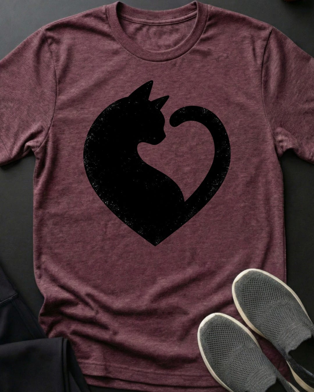 Cat Heart Tee in Heather Maroon