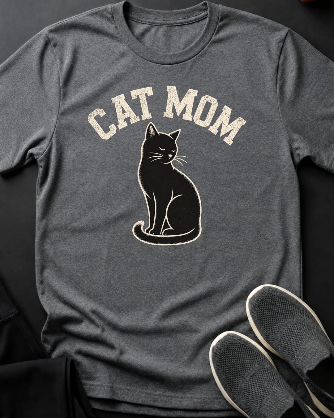 Black Cat Mom Tee in Graphite Heather