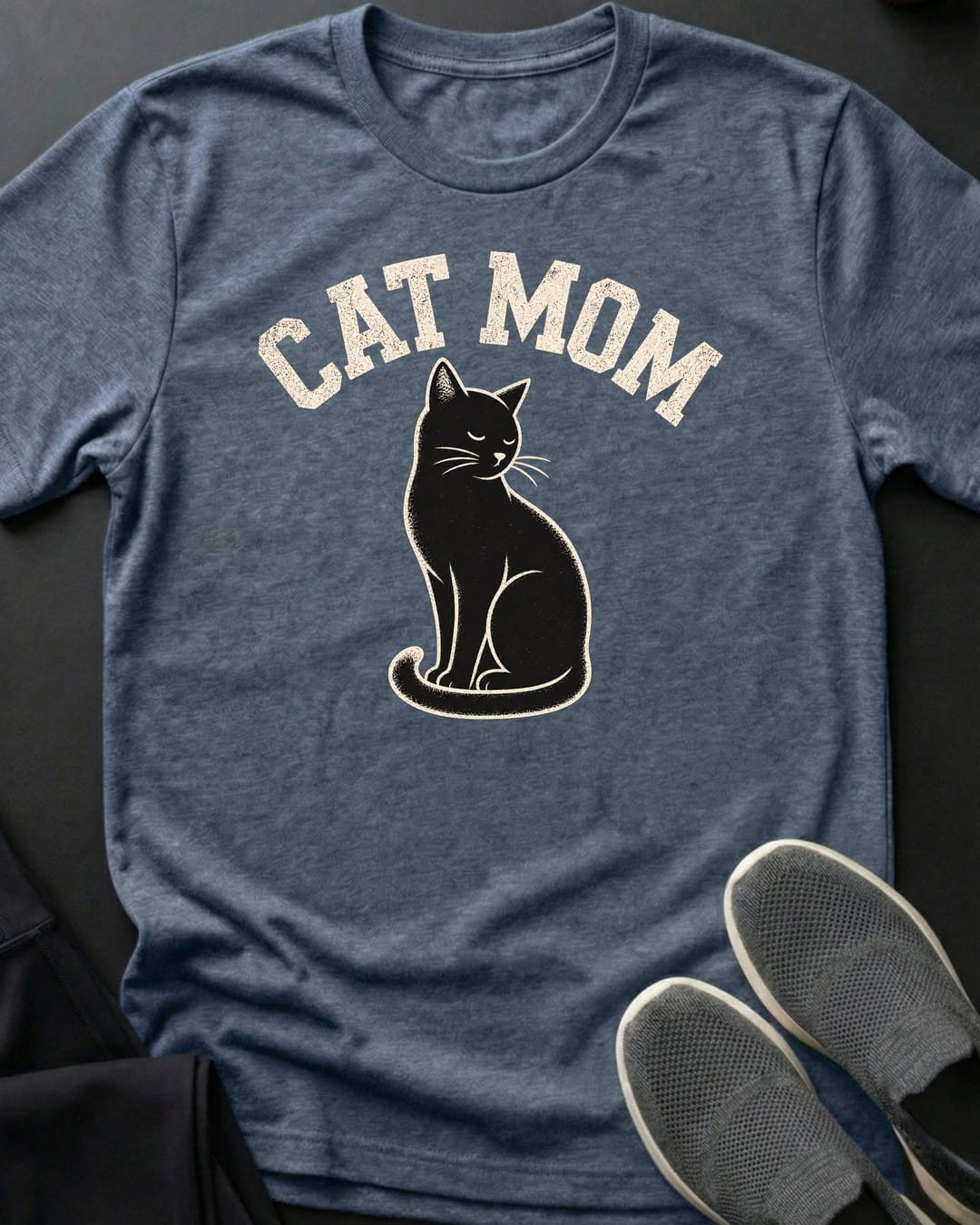 Black Cat Mom Tee in Heather Indigo