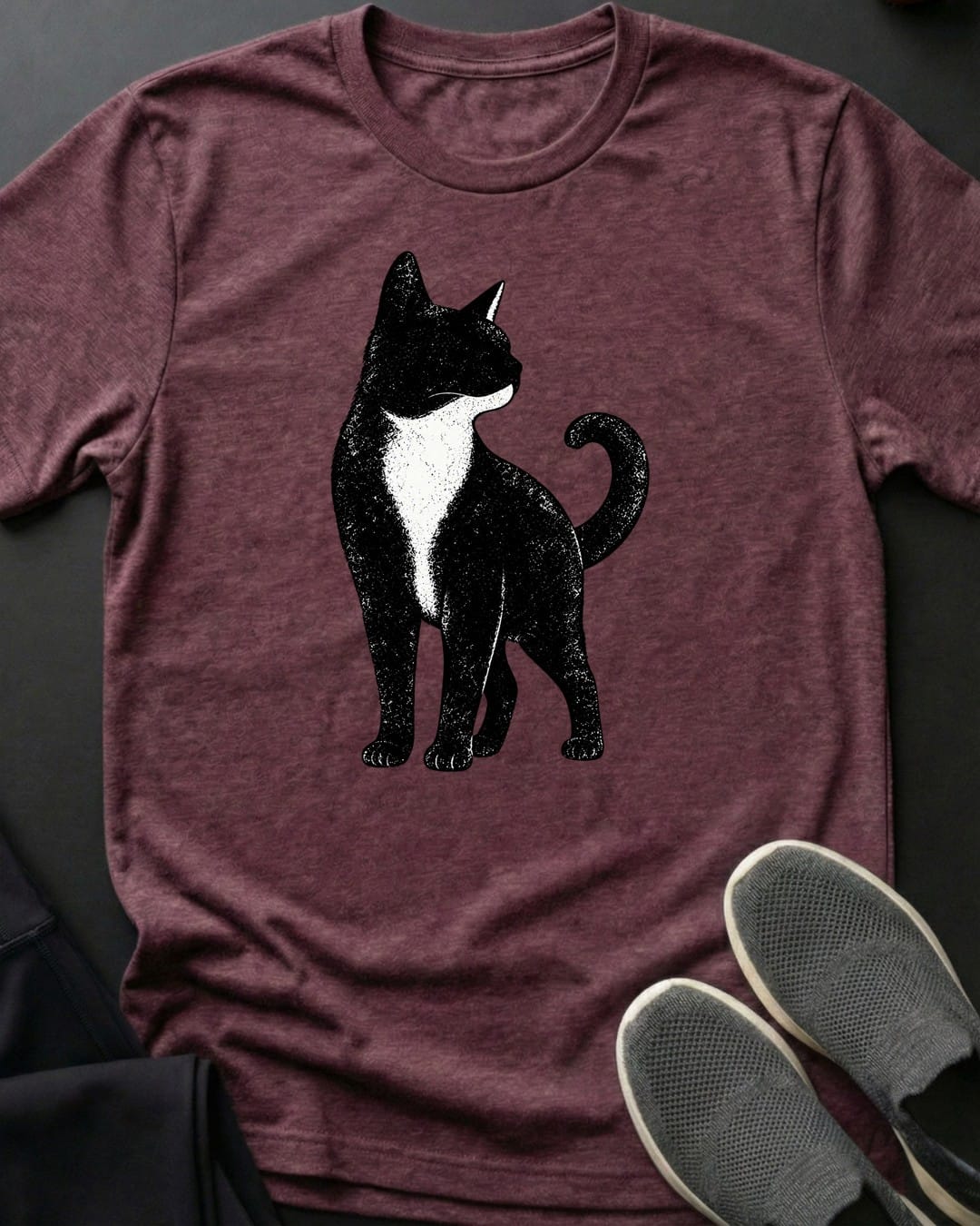 Tuxedo Cat Tee in Heather Maroon